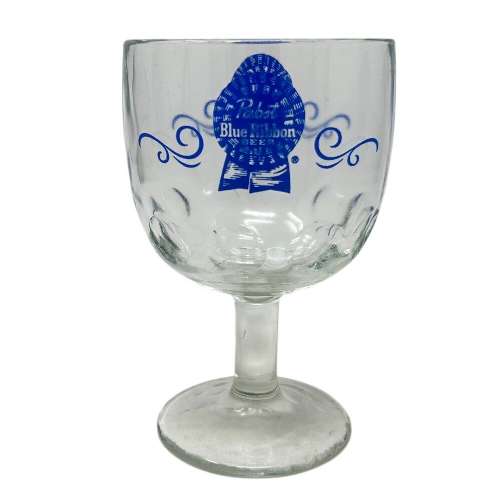 Vintage Pabst Blue Ribbon Beer PBR Thumbprint Goblet Blue Logo 16oz Breweriana